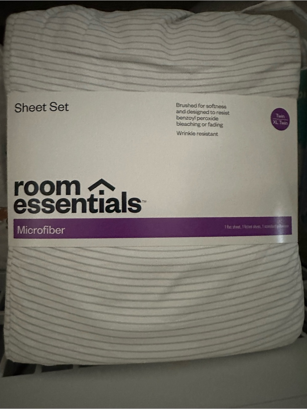 Room Essentials Microfiber Sheet Set in Light Gray Stripe